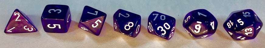 Chessex Dice Sets: Purple/white Translucent Polyhedral 7-Die Set