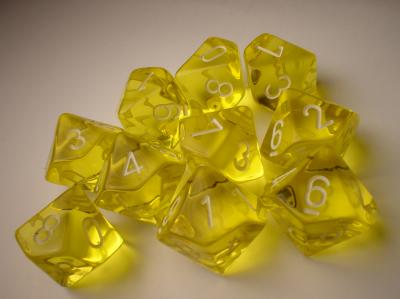 Chessex Dice Sets: Yellow/White Translucent d10 Set (10)