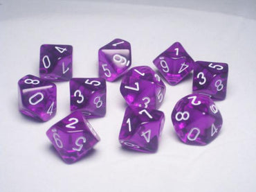 Chessex Dice Sets: Purple/White Translucent d10 Set (10)