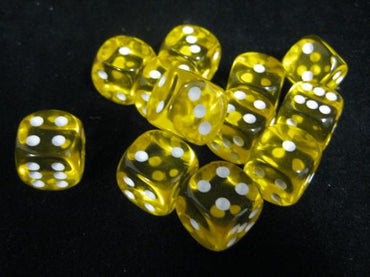 Chessex Dice Sets: Yellow/White Translucent 16mm d6 (12)