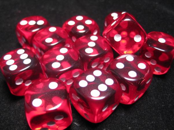 Chessex Dice Sets: Red/White Translucent 16mm d6 (12)