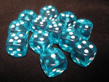 Chessex Dice Sets: Teal/White Translucent 16mm d6 (12)