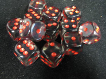 Chessex Dice Sets: Smoke/Red Translucent 16mm d6 (12)