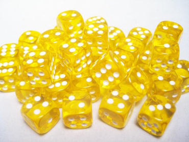 Chessex Dice Sets: Yellow/White Translucent 12mm d6 (36)