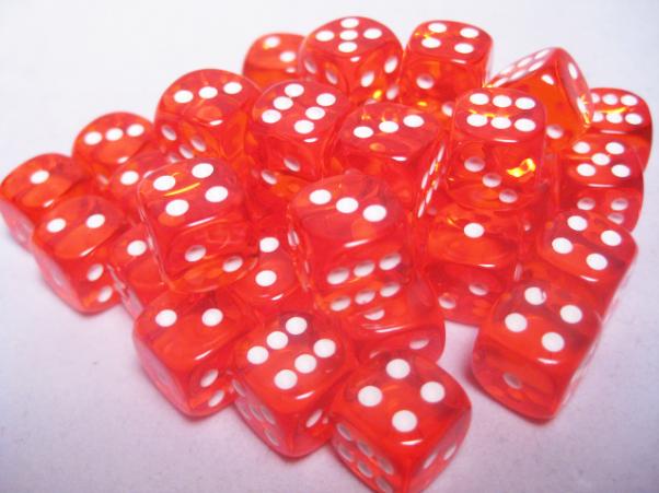 Chessex Dice Sets: Orange/White Translucent 12mm d6 (36)