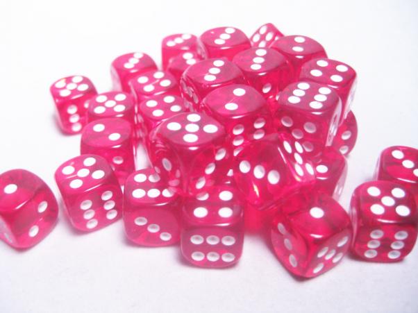 Chessex Dice Sets: Red/White Translucent 12mm d6 (36)