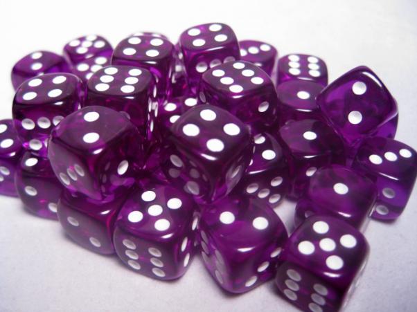 Chessex Dice Sets: Purple/White Translucent 12mm d6 (36)