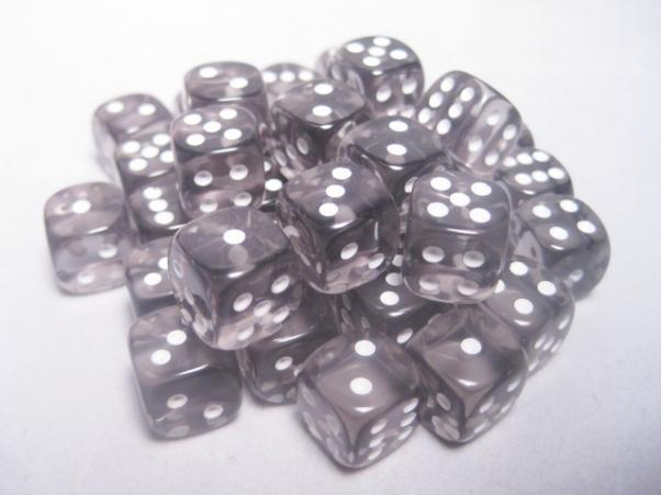 Chessex Dice Sets: Smoke/White Translucent 12mm d6 (36)