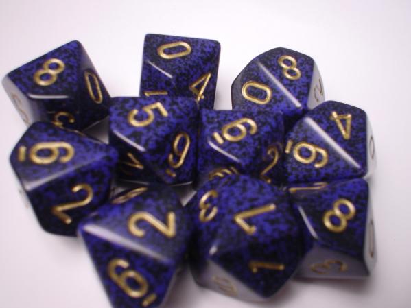 Chessex Dice Sets: Golden Cobalt Speckled d10 Set (10)