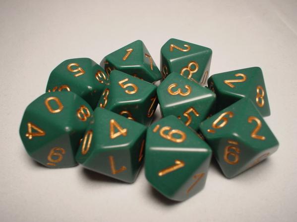 Chessex Dice Sets: Green/Copper Dusty Opaque d10 Set (10)