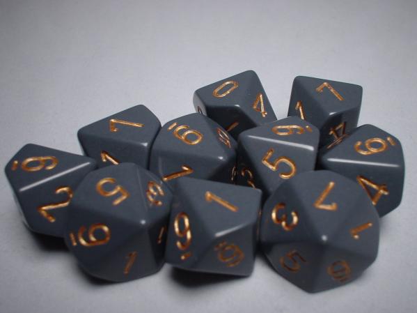 Chessex Dice Sets: Dark Grey/Copper Opaque d10 Set (10)