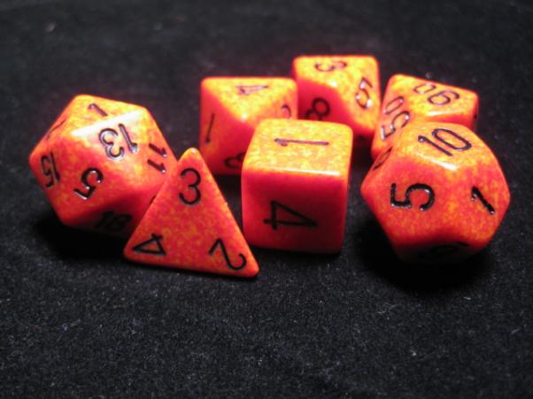 Chessex Dice Sets: Fire Poly 7-dice Cube