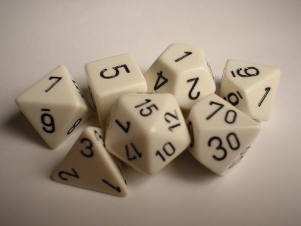 Chessex Dice Sets: White/Black Opaque Polyhedral 7-Die Set