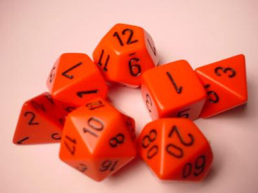 Chessex Dice Sets: Orange/Black Opaque Polyhedral 7-Die Set