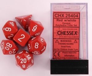 Chessex Dice Sets: Red/White Opaque Polyhedral 7-Die Set