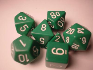 Chessex Dice Sets: Green/White Opaque Polyhedral 7-Die Set