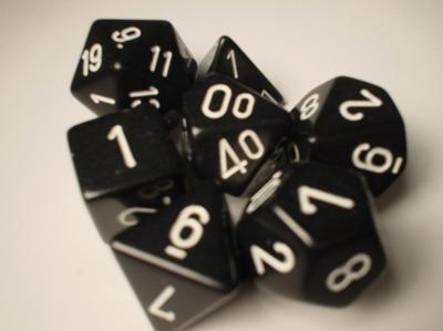 Chessex Dice Sets: Black/White Opaque Polyhedral 7-Die Set