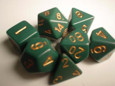 Chessex Dice Sets: Green/Copper Dusty Opaque Polyhedral 7-Die Set