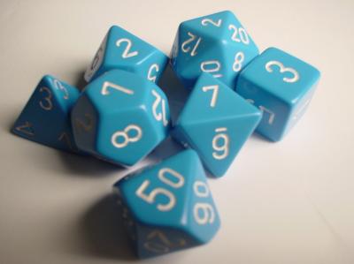 Chessex Dice Sets: Light Blue/White Opaque Polyhedral 7-Die