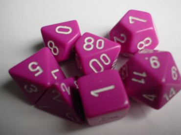 Chessex Dice Sets: Light Purple/White Opaque Polyhedral 7-Die Set