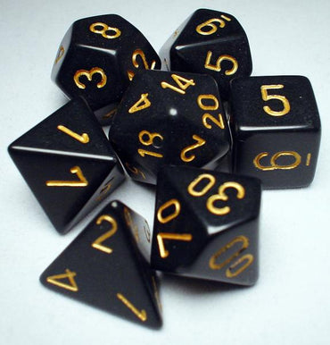 Chessex Dice Sets: Black/Gold Opaque Polyhedral 7-Die Set
