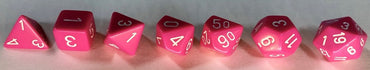 Chessex Dice Sets: Pink/white Opaque Polyhedral 7-Die Set