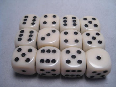 Chessex Dice Sets: Ivory/Black Opaque 16mm d6 (12)