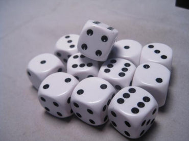 Chessex Dice Sets: White/Black Opaque 16mm d6 (12)