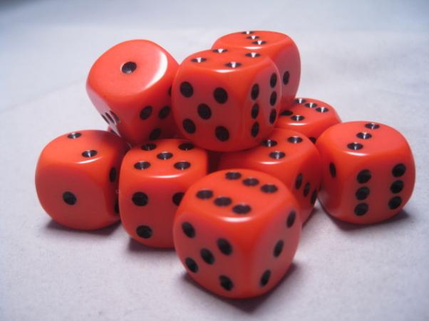 Chessex Dice Sets: Orange/Black Opaque 16mm d6 (12)