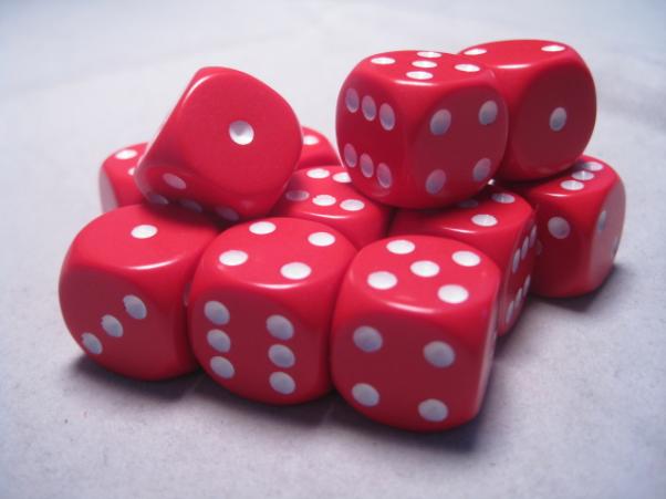 Chessex Dice Sets: Red/White Opaque 16mm d6 (12)