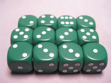 Chessex Dice Sets: Green/White Opaque 16mm d6 (12)