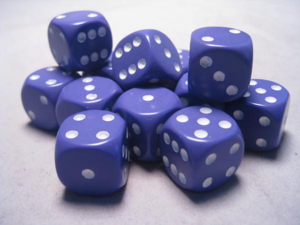 Chessex Dice Sets: Purple/White Opaque 16mm d6 (12)