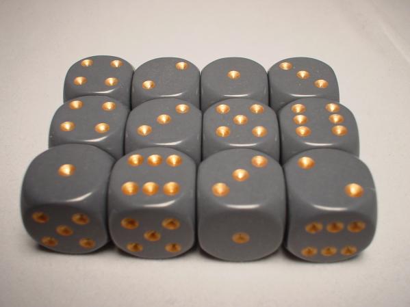 Chessex Dice Sets: Grey/Copper Opaque 16mm d6 (12)