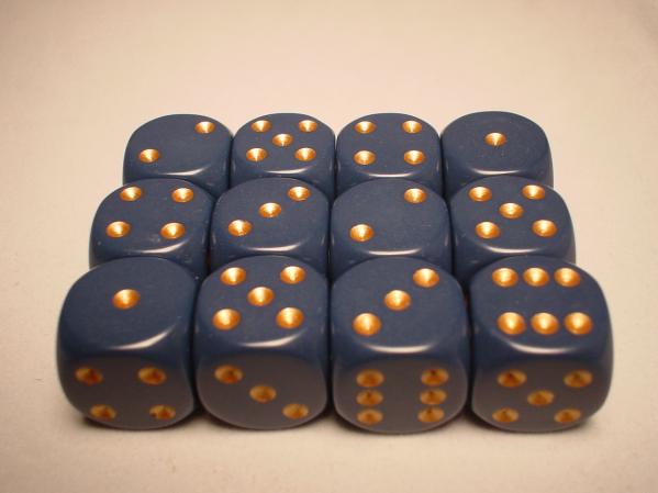 Chessex Dice Sets: Blue/Copper Dusty Opaque 16mm d6 (12)