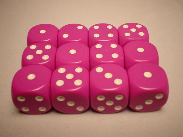 Chessex Dice Sets: Light Purple/White Opaque 16mm d6 (12)