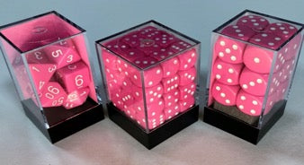 Chessex Dice Sets: Pink/white Opaque 16mm D6 (12)