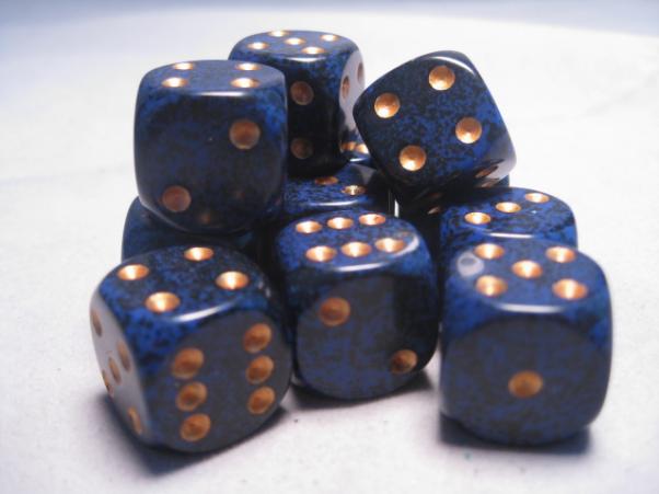 Chessex Dice Sets: Golden Cobalt Speckled 16mm d6 (12)