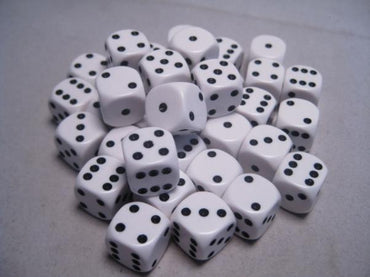 Chessex Dice Sets: White/Black Opaque 12mm d6 (36)