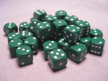 Chessex Dice Sets: Green/White Opaque 12mm d6 (36)