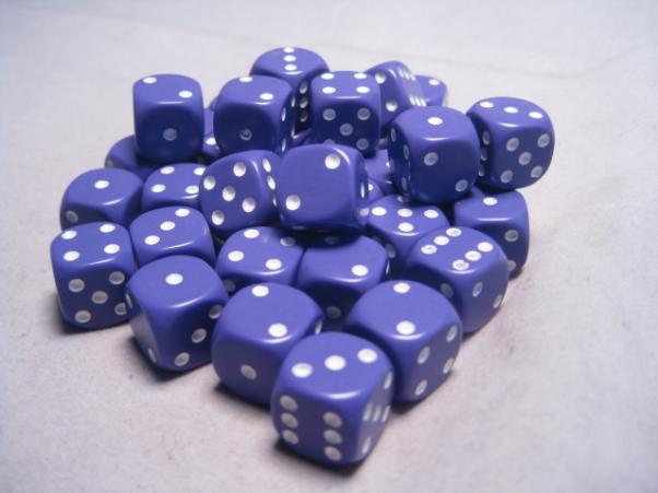 Chessex Dice Sets: Purple/White Opaque 12mm d6 (36)