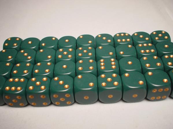 Chessex Dice Sets: Green/Copper Dusty Opaque 12mm d6 (36)