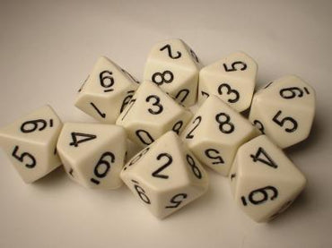 Chessex Dice Sets: White/Black Opaque d10 Set (10)