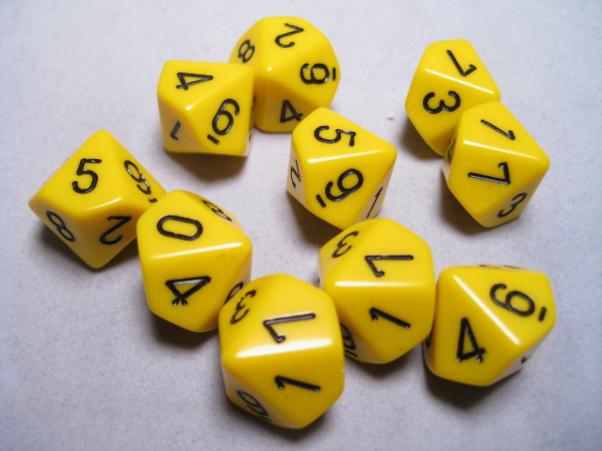 Chessex Dice Sets: Yellow/Black Opaque d10 Set (10)