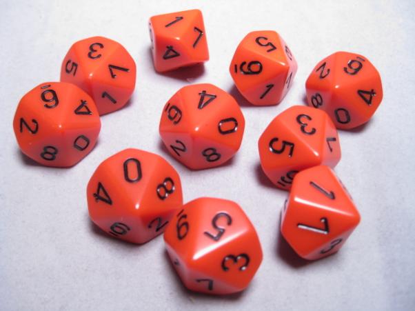 Chessex Dice Sets: Orange/Black Opaque d10 Set (10)