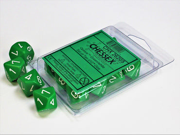 Chessex Dice Sets: Green/White Opaque d10 Set (10)