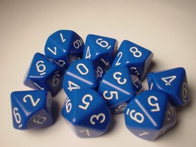 Chessex Dice Sets: Blue/White Opaque d10 Set (10)