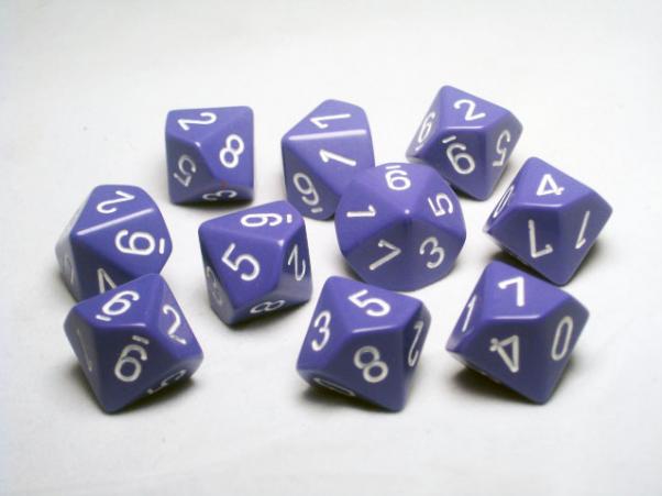 Chessex Dice Sets: Purple/White Opaque d10 Set (10)