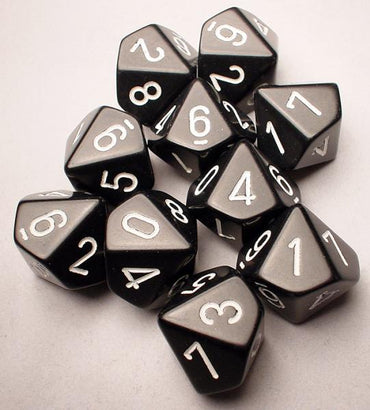 Chessex Dice Sets: Black/White Opaque d10 Set (10)