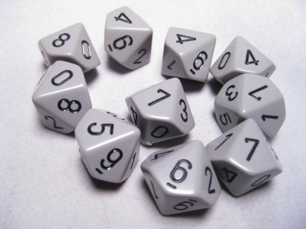 Chessex Dice Sets: Dark Grey/Black Opaque d10 Set (10)