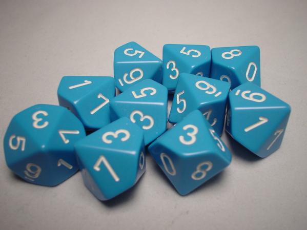 Chessex Dice Sets: Light Blue/White Opaque d10 Set (10)